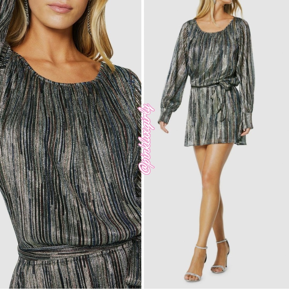 $595 RAMY BROOK 🪩 Jordan Rainbow Metallic Ribbed Dress w Belt